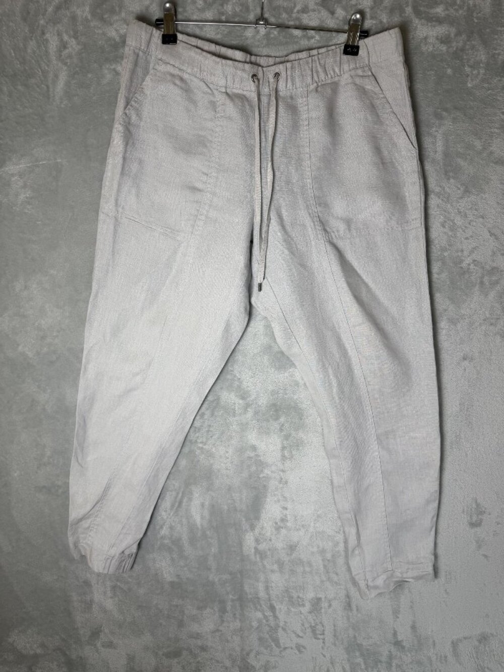 GARNET HILL Pants Womens L Gray 100% Linen Drawstring Jogger Pockets Casual